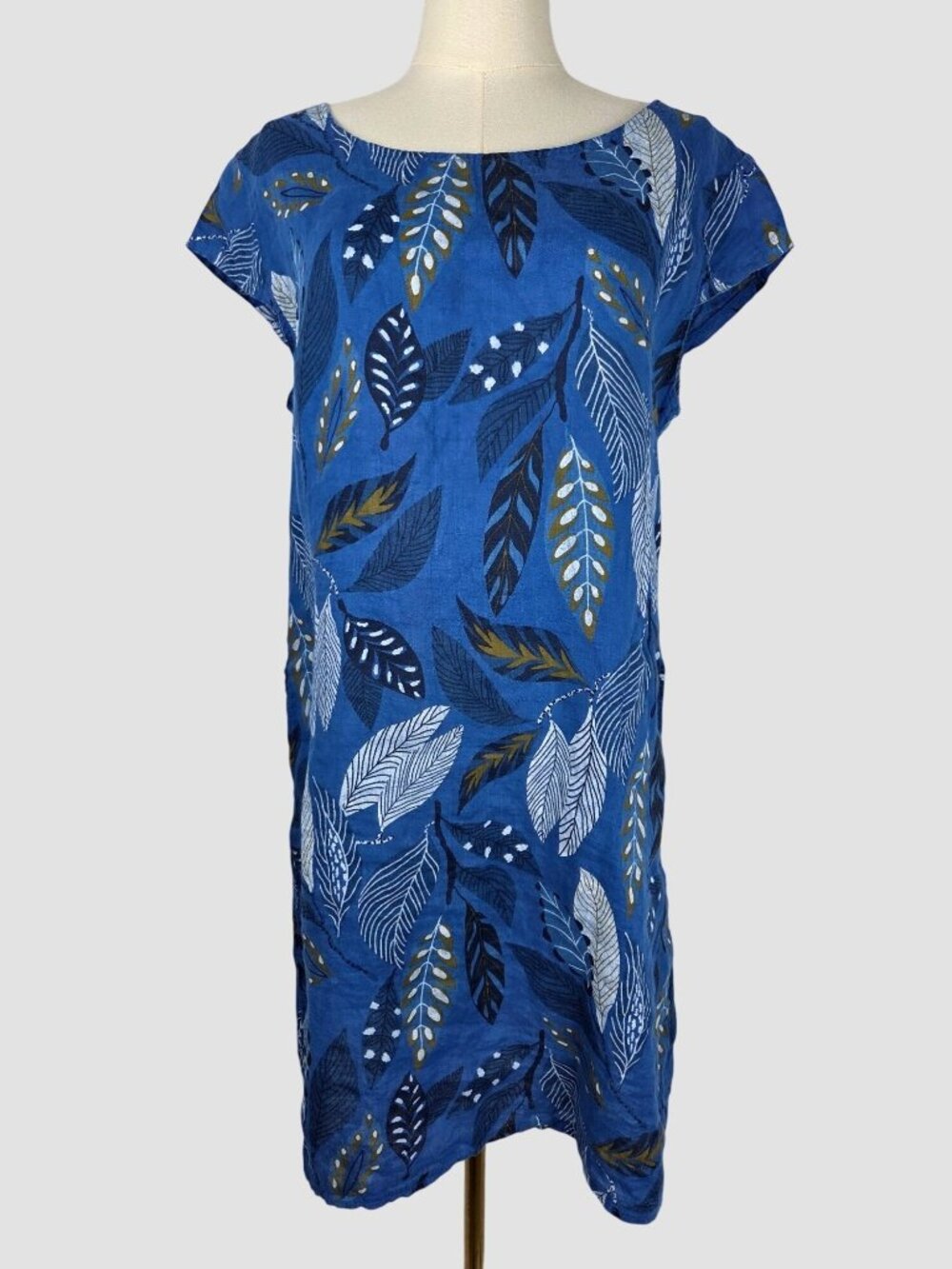 Colette Linen Dress L Made in Italy Pocket Dress Shift Tropical Boho Beach Blue